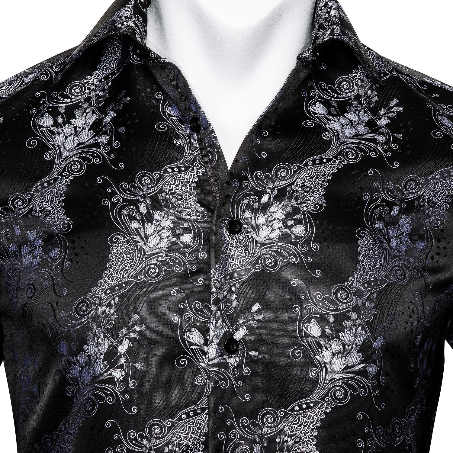 Silver and Black Floral Dress Shirt - GentCrest - View 2