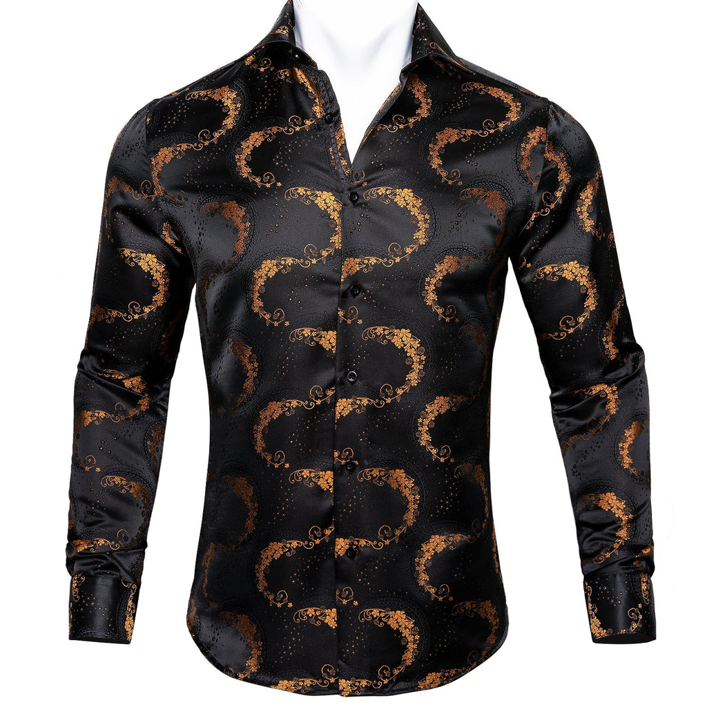 Black and Gold Floral Dress Shirt - GentCrest