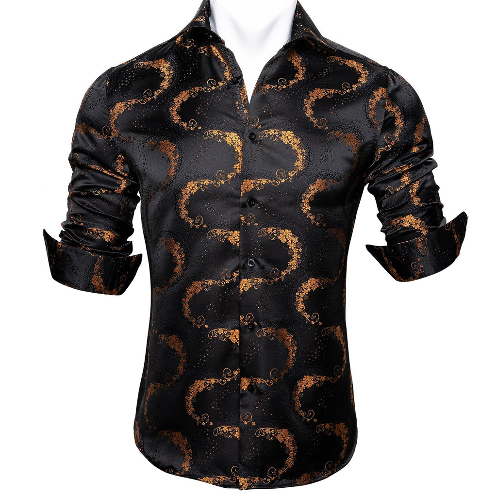 Black and Gold Floral Dress Shirt - GentCrest - View 5