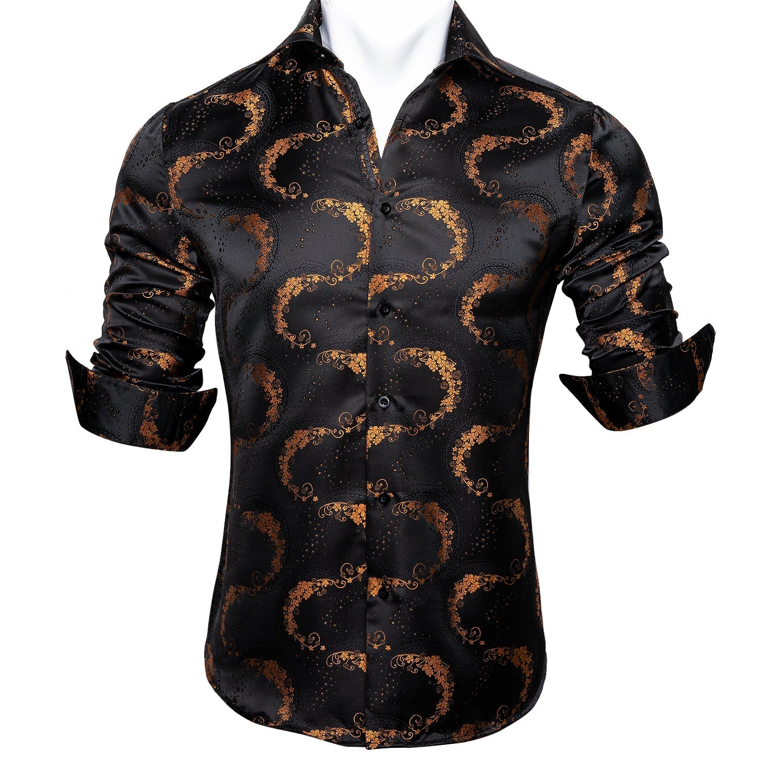 Black and Gold Floral Dress Shirt - GentCrest - View 5