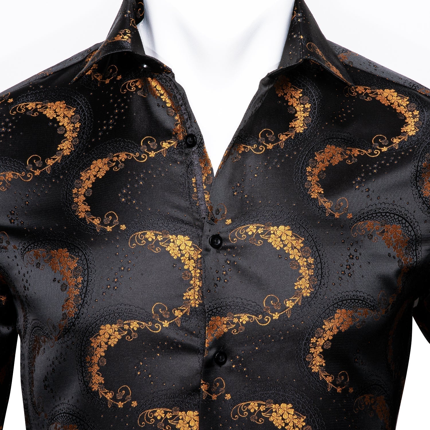 Black and Gold Floral Dress Shirt - GentCrest - View 2