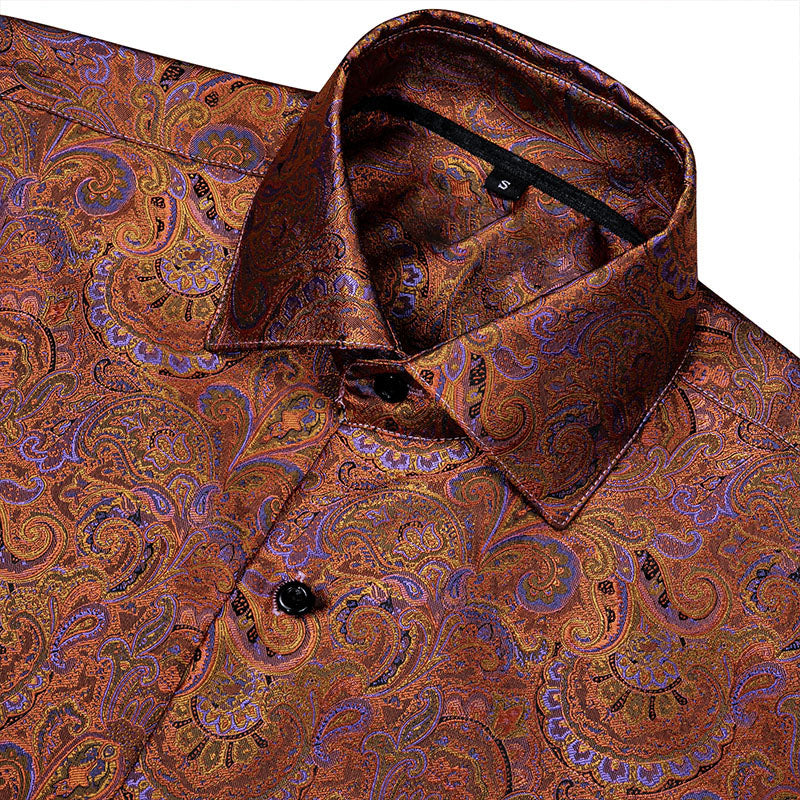Brown and Purple Paisley Dress Shirt - GentCrest - View 3