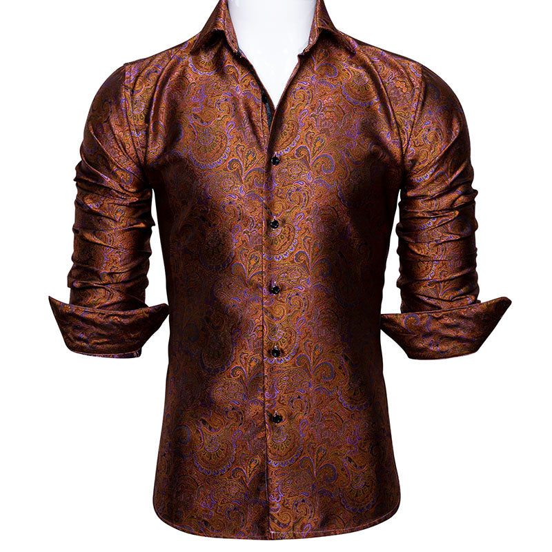Brown and Purple Paisley Dress Shirt - GentCrest - View 7
