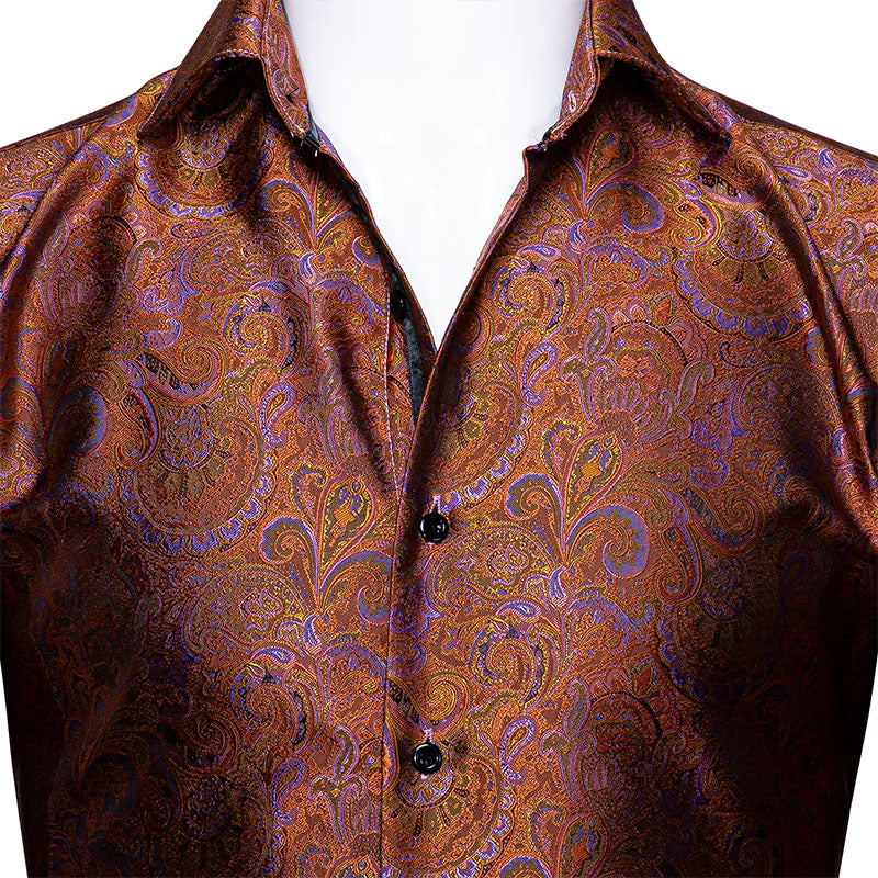 Brown and Purple Paisley Dress Shirt - GentCrest - View 2
