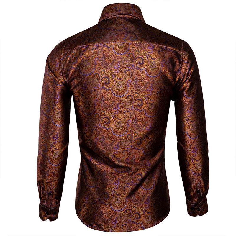 Brown and Purple Paisley Dress Shirt - GentCrest - View 5
