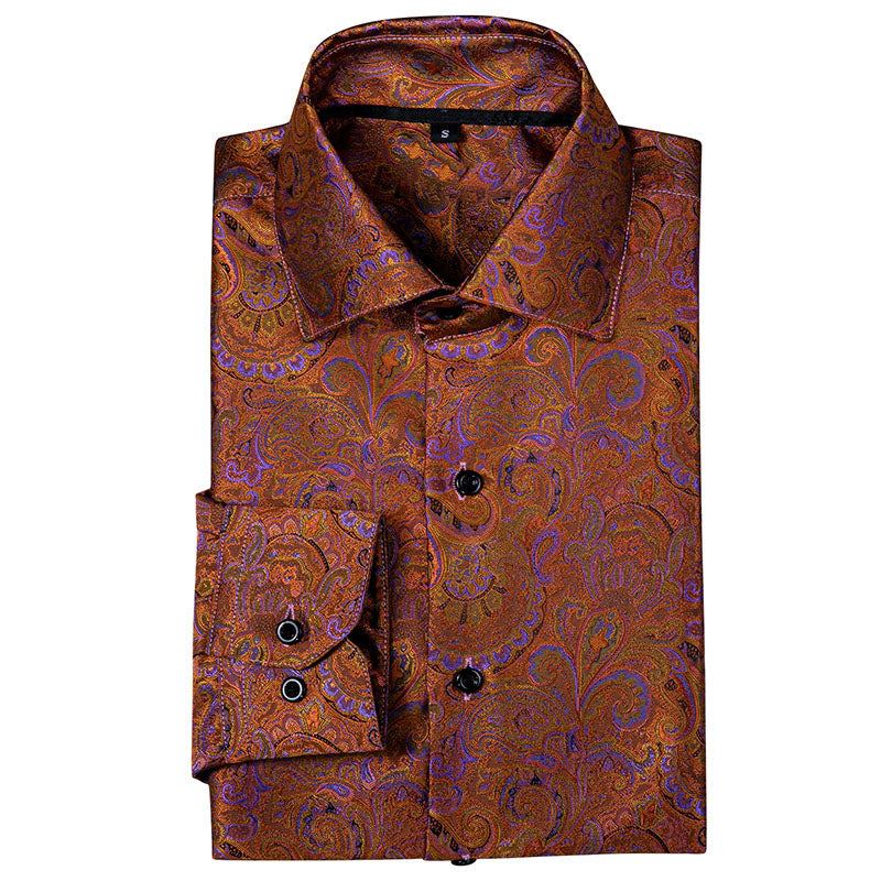 Brown and Purple Paisley Dress Shirt - GentCrest - View 6