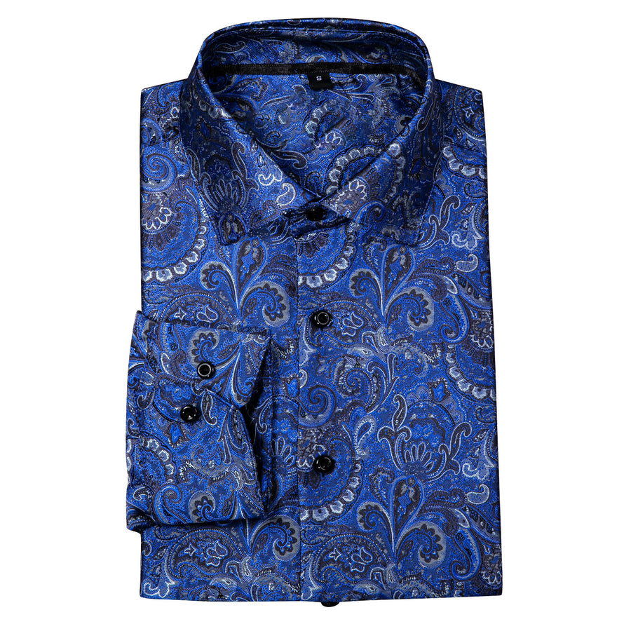 Royal Blue Paisley Dress Shirt - GentCrest - View 3
