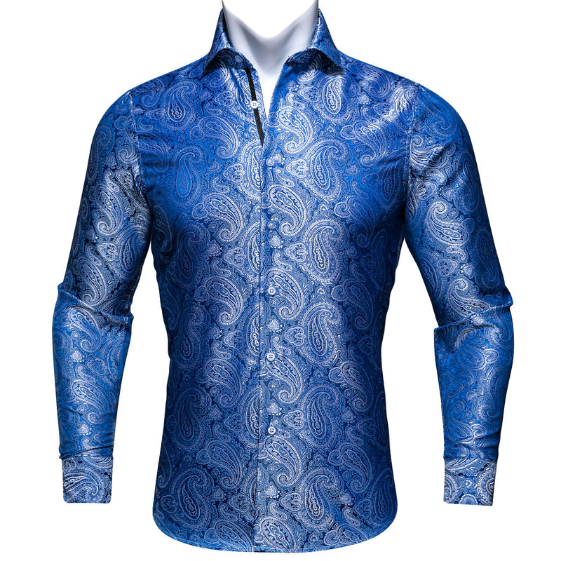 Elegant Blue Paisley Dress Shirt - GentCrest