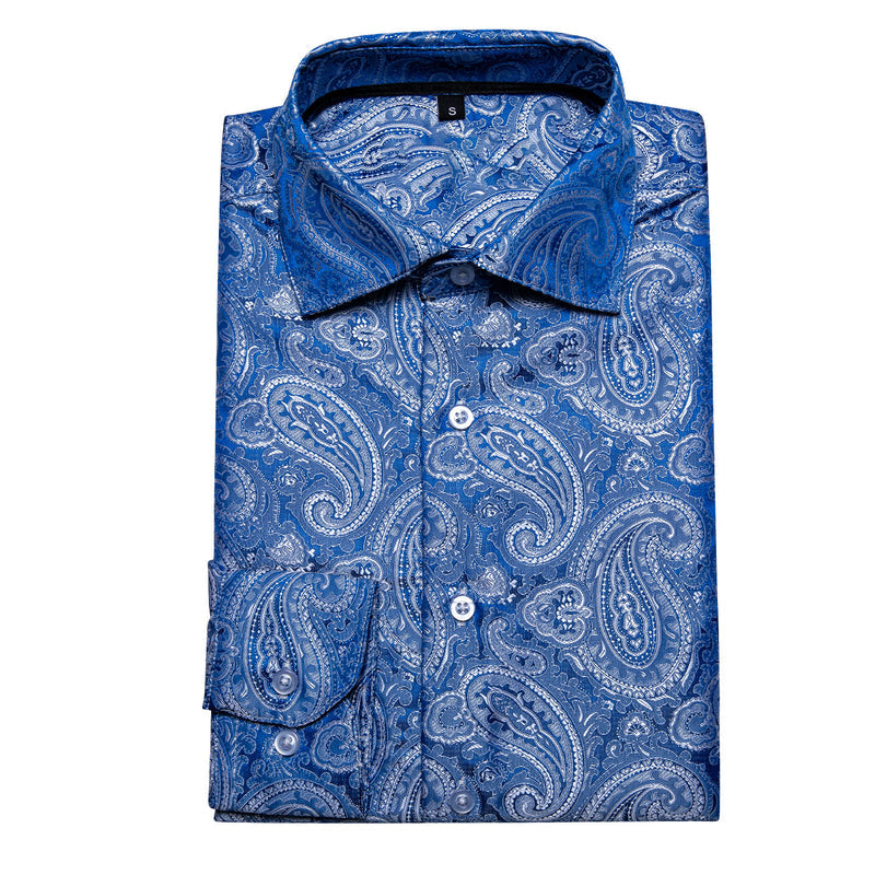 Elegant Blue Paisley Dress Shirt - GentCrest - View 3