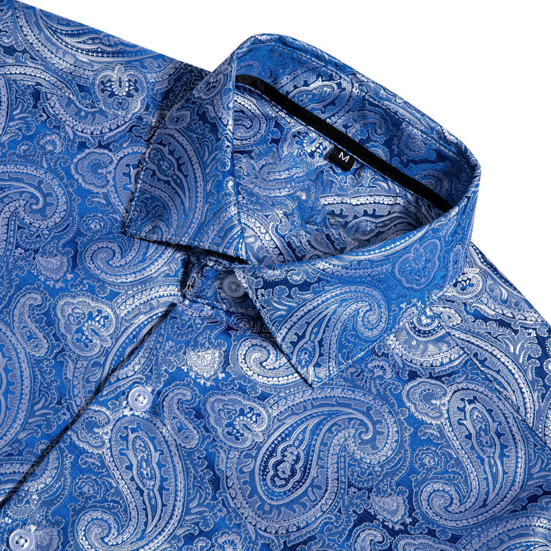 Elegant Blue Paisley Dress Shirt - GentCrest - View 2