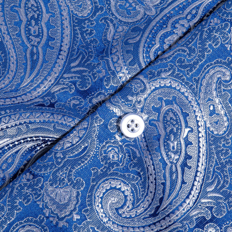 Elegant Blue Paisley Dress Shirt - GentCrest - View 4