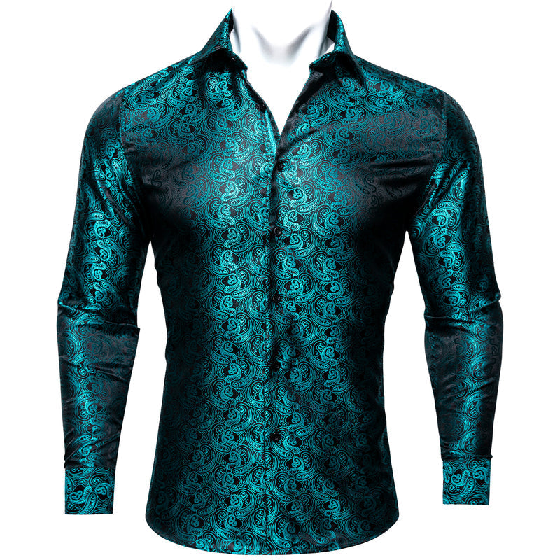 Midnight Black and Lake Blue Paisley Dress Shirt - GentCrest
