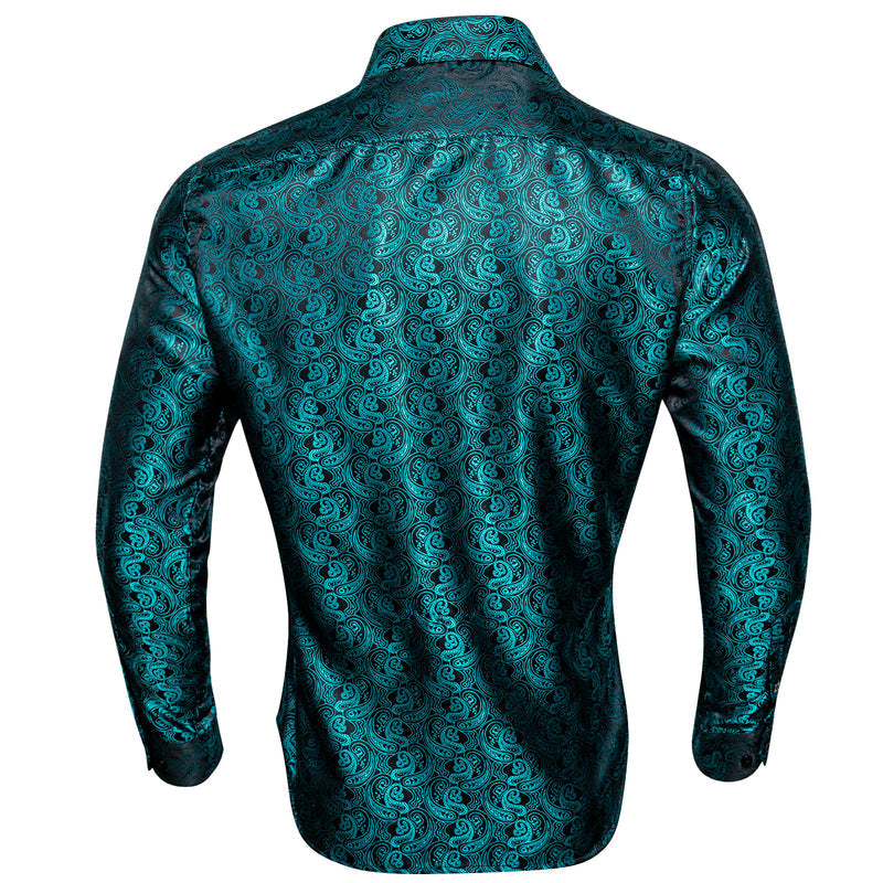Midnight Black and Lake Blue Paisley Dress Shirt - GentCrest - View 4