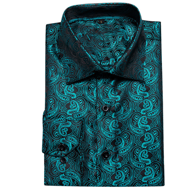 Midnight Black and Lake Blue Paisley Dress Shirt - GentCrest - View 3