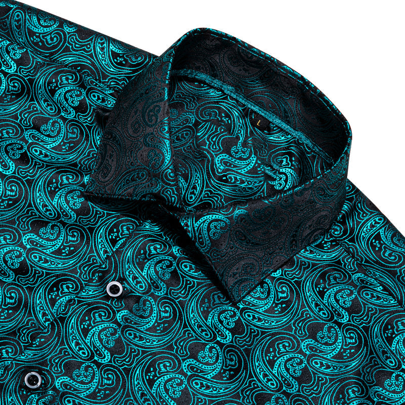 Midnight Black and Lake Blue Paisley Dress Shirt - GentCrest - View 2