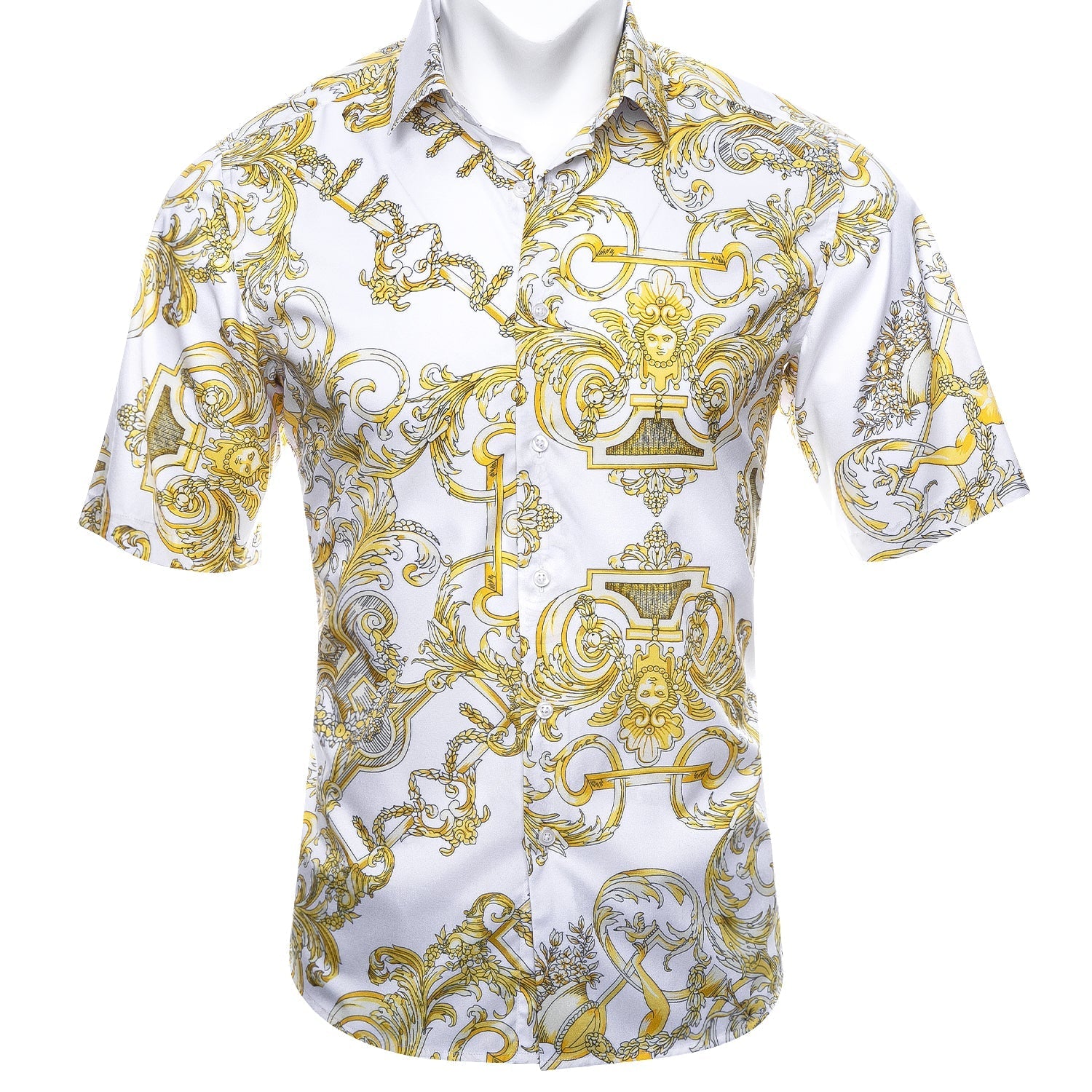 White and Yellow Cherubs Short Sleeve Dress Shirt - GentCrest - View 6