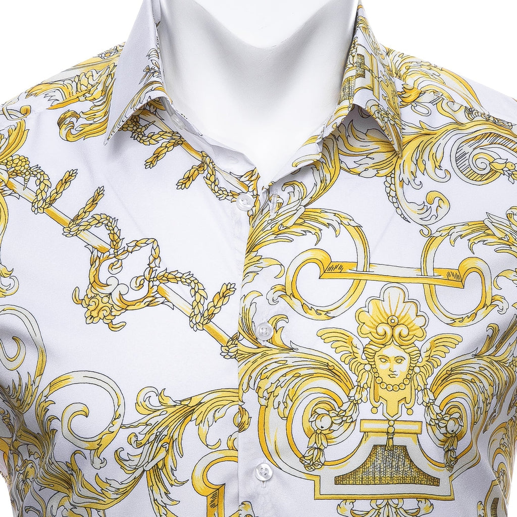 White and Yellow Cherubs Short Sleeve Dress Shirt - GentCrest - View 2