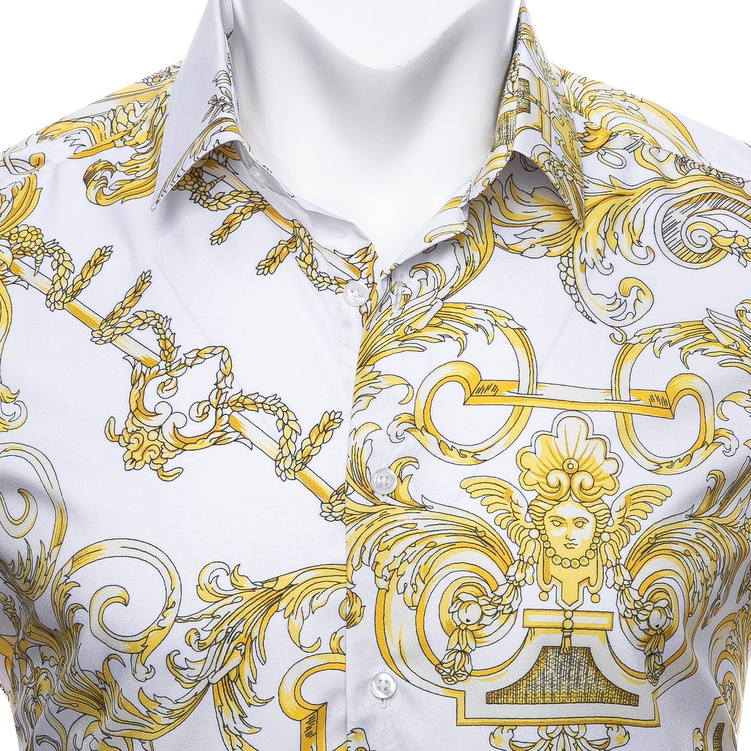 White and Yellow Cherubs Short Sleeve Dress Shirt - GentCrest - View 2