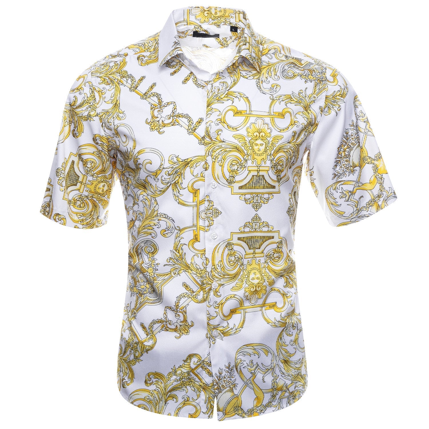 White and Yellow Cherubs Short Sleeve Dress Shirt - GentCrest