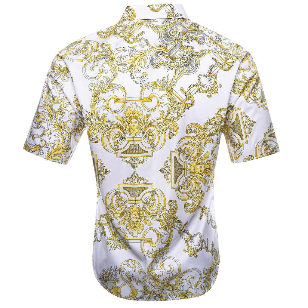 White and Yellow Cherubs Short Sleeve Dress Shirt - GentCrest - View 3