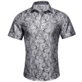 Silver Paisley Silk Short Sleeve Dress Shirt - GentCrest