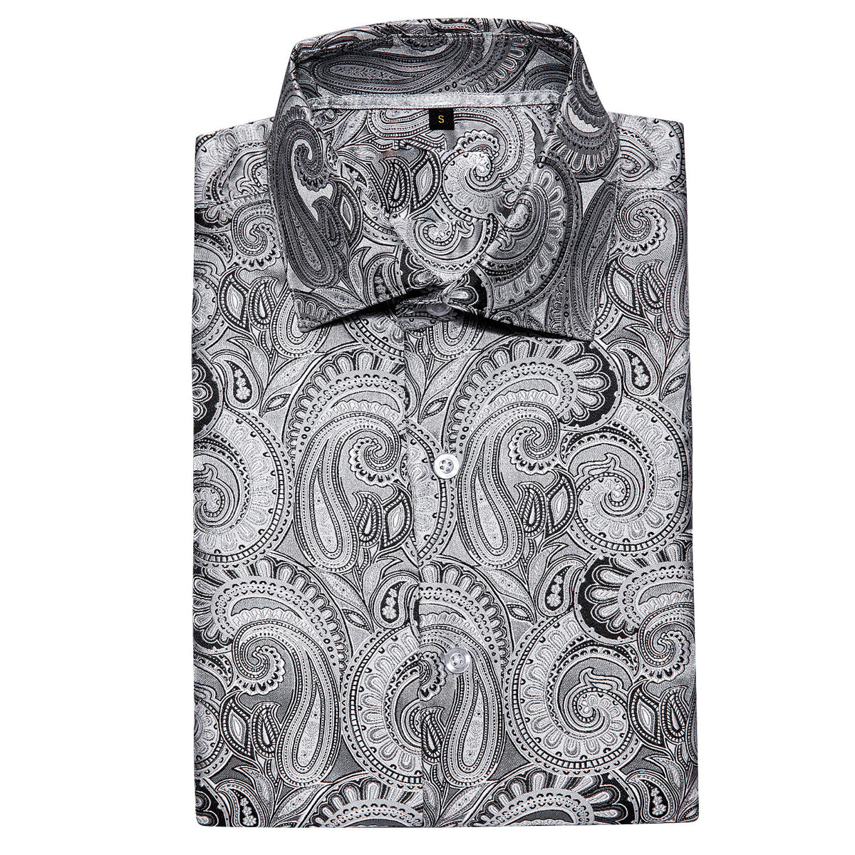 Silver Paisley Silk Short Sleeve Dress Shirt - GentCrest - View 3