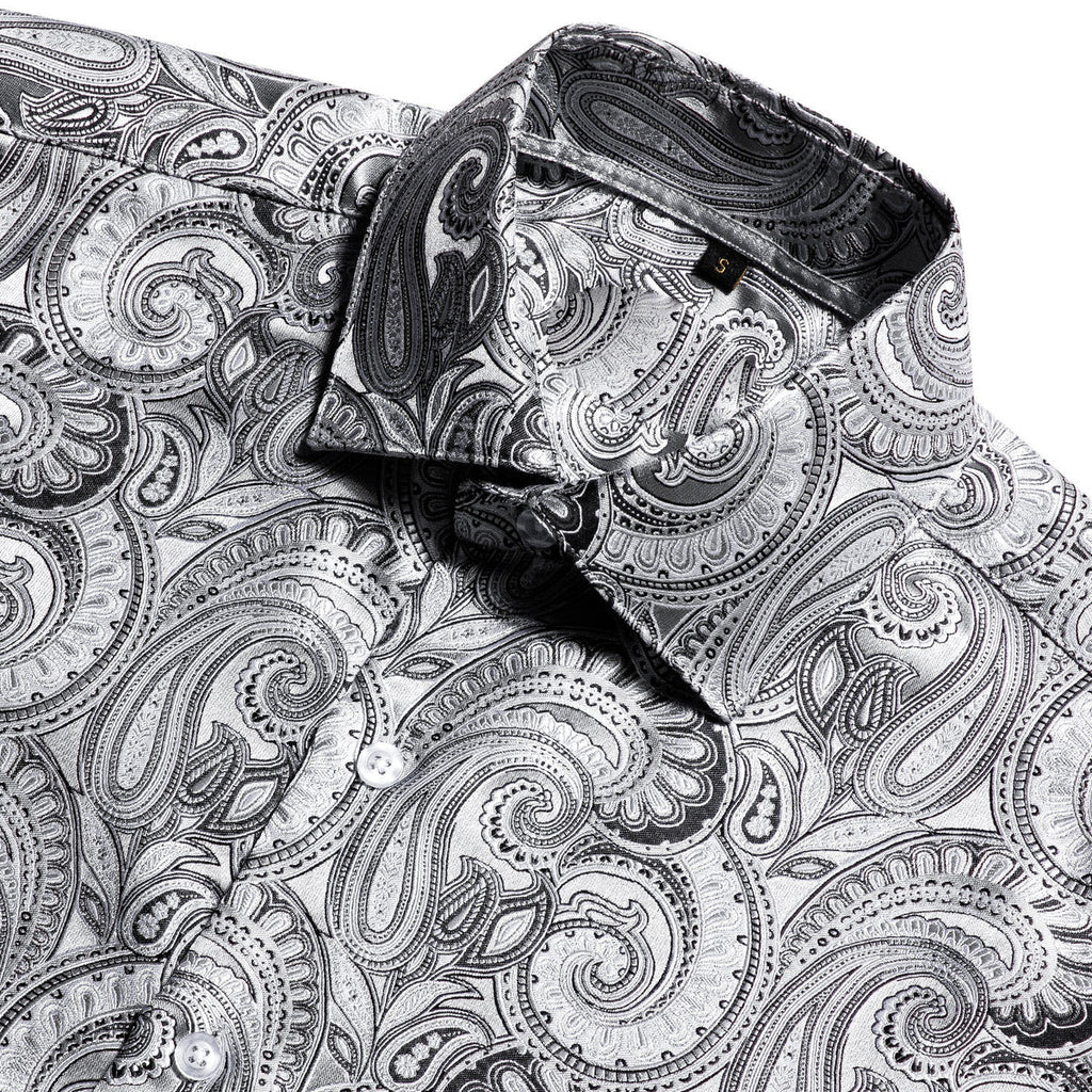 Silver Paisley Silk Short Sleeve Dress Shirt - GentCrest - View 2