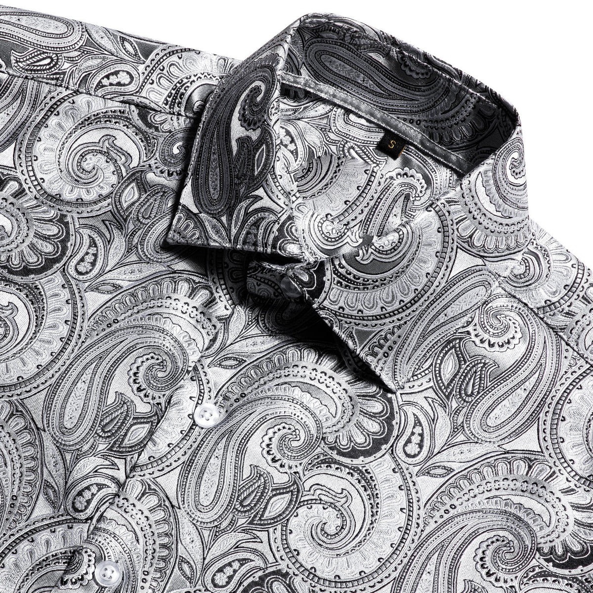 Silver Paisley Silk Short Sleeve Dress Shirt - GentCrest - View 2