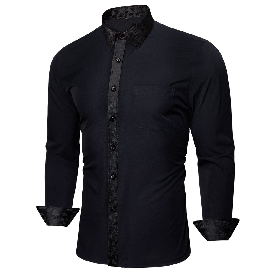 Black with Subtle Floral Accent Trim Dress Shirt - GentCrest - View 2