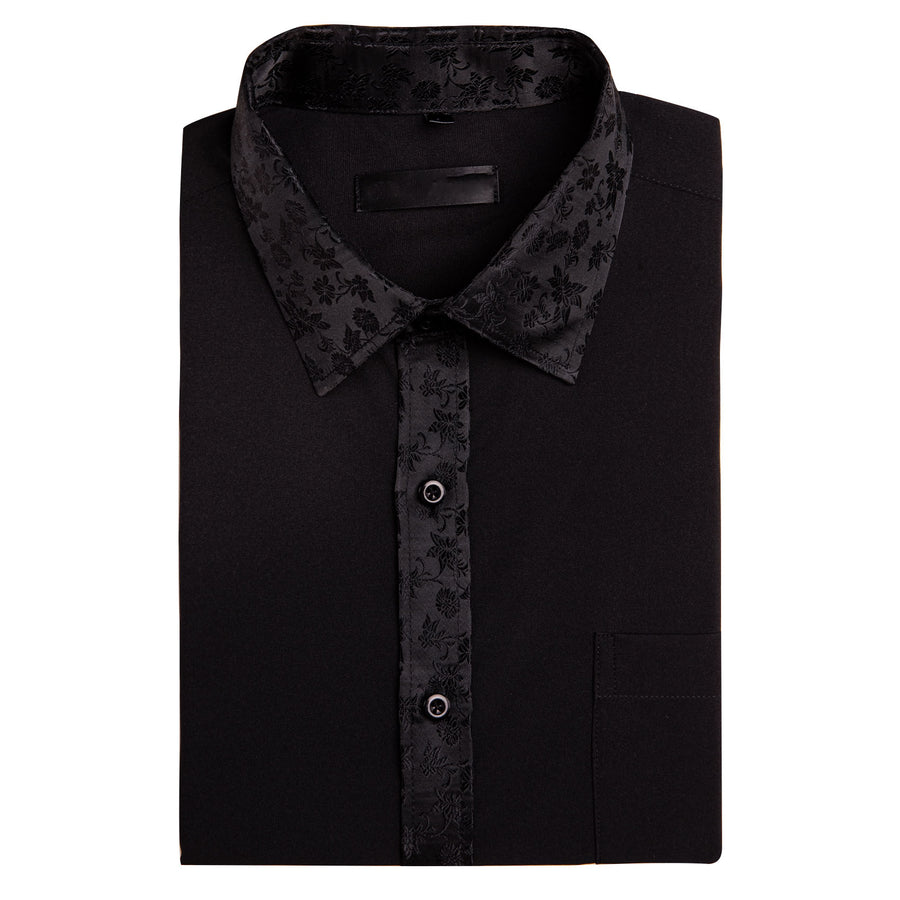 Black with Subtle Floral Accent Trim Dress Shirt - GentCrest - View 4