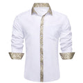 White with Champagne Paisley Trim Detailing Dress Shirt - GentCrest