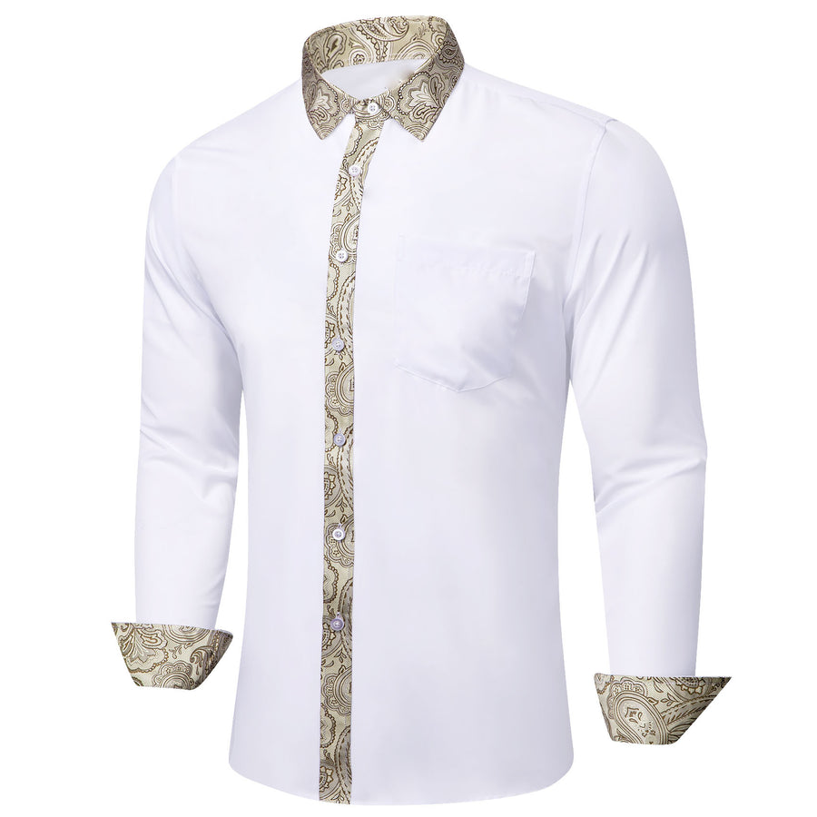 White with Champagne Paisley Trim Detailing Dress Shirt - GentCrest - View 2
