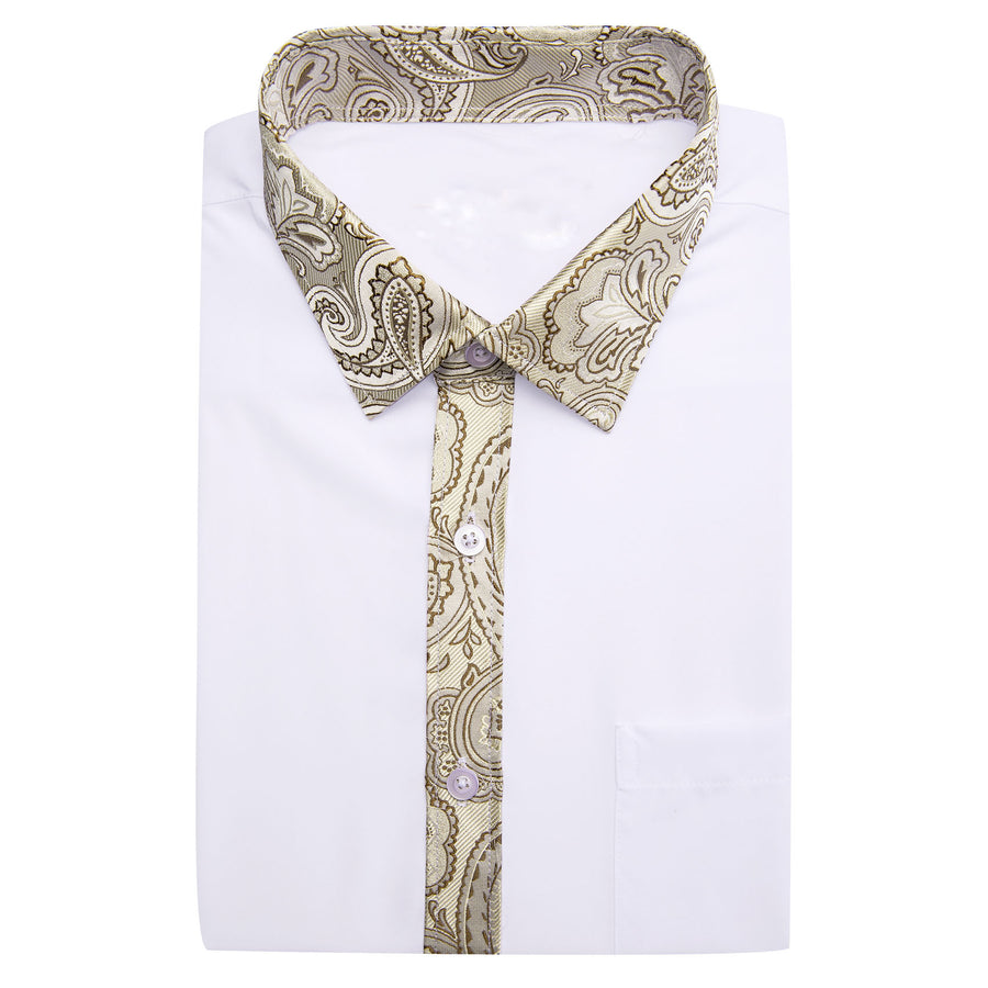 White with Champagne Paisley Trim Detailing Dress Shirt - GentCrest - View 3