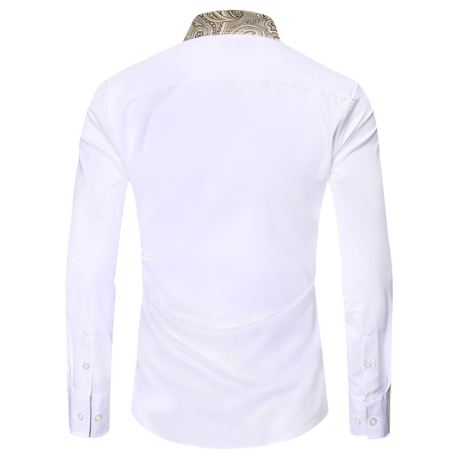 White with Champagne Paisley Trim Detailing Dress Shirt - GentCrest - View 5