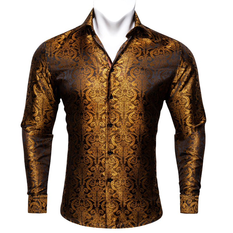 Opulent Golden Brown Paisley Dress Shirt - GentCrest