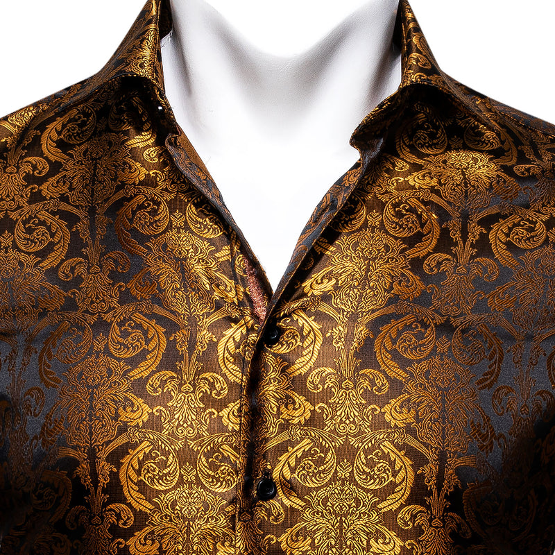 Opulent Golden Brown Paisley Dress Shirt - GentCrest - View 2