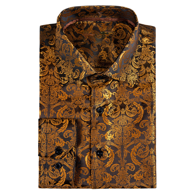 Opulent Golden Brown Paisley Dress Shirt - GentCrest - View 3