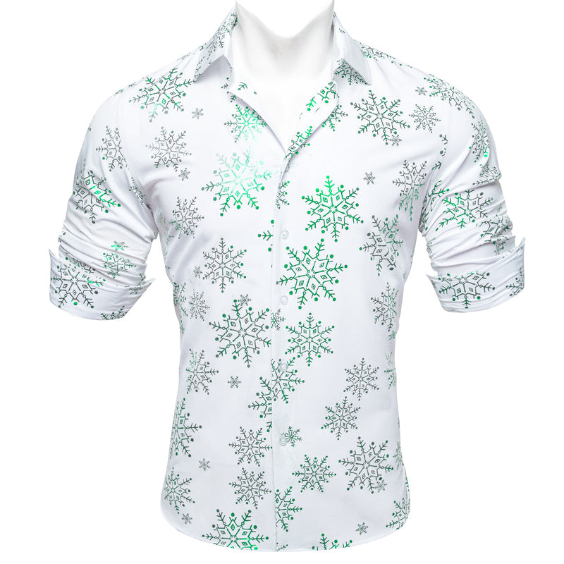 White & Green Snowflake Holiday Dress Shirt - GentCrest - View 3