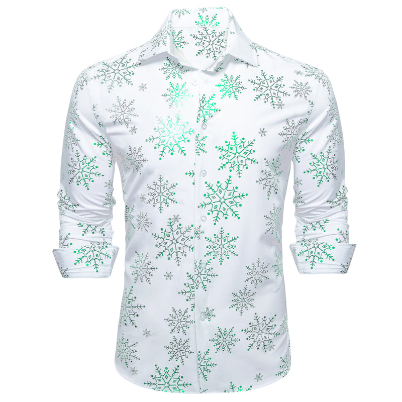 White & Green Snowflake Holiday Dress Shirt - GentCrest - View 4