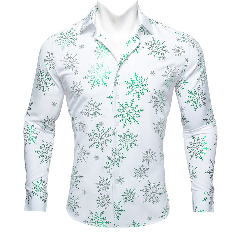 White & Green Snowflake Holiday Dress Shirt - GentCrest
