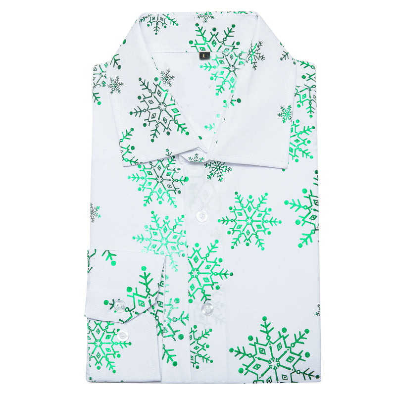 White & Green Snowflake Holiday Dress Shirt - GentCrest - View 2