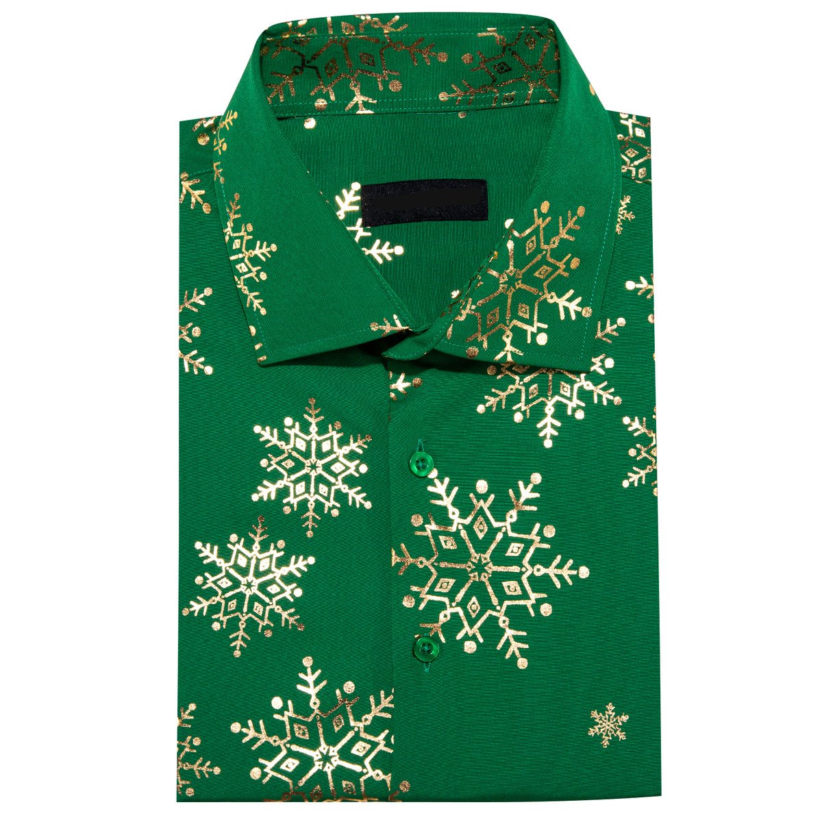 Green & Gold Snowflake Silk with Festive Design Dress Shirt - GentCrest - View 2