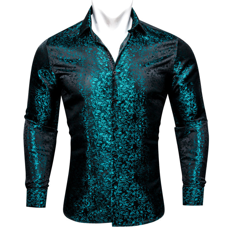 Black and Lake Blue Floral Dress Shirt - GentCrest