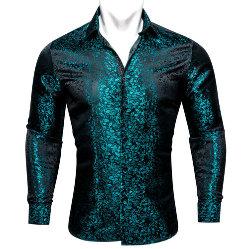 Black and Lake Blue Floral Dress Shirt - GentCrest