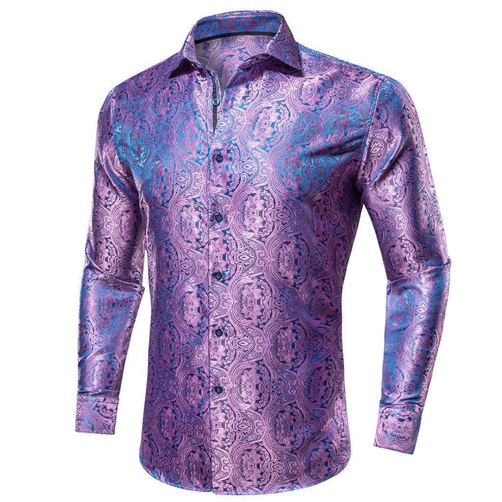 Pink and Blue Paisley Dress Shirt - GentCrest - View 3