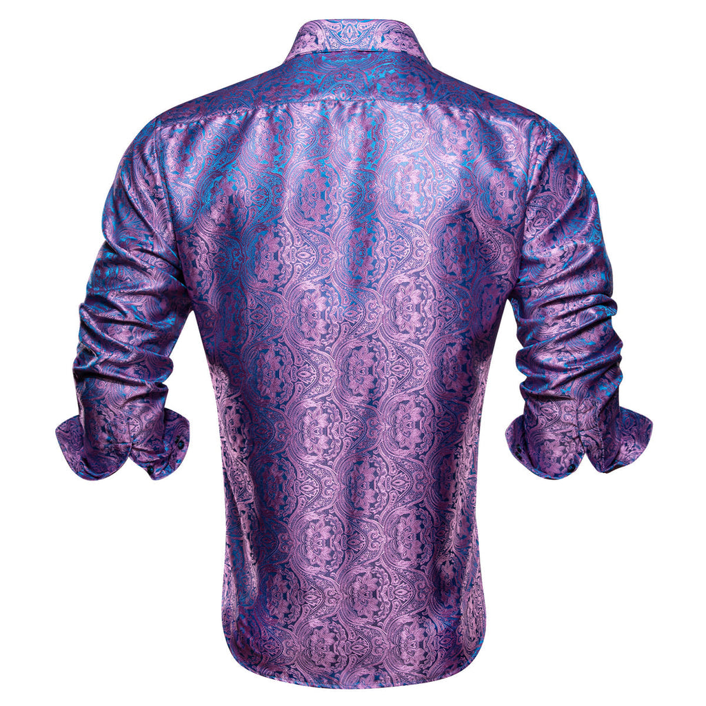 Pink and Blue Paisley Dress Shirt - GentCrest - View 4