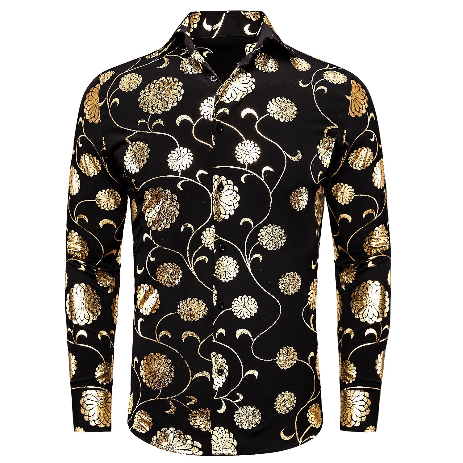 Gold and Black Floral Dress Shirt - GentCrest