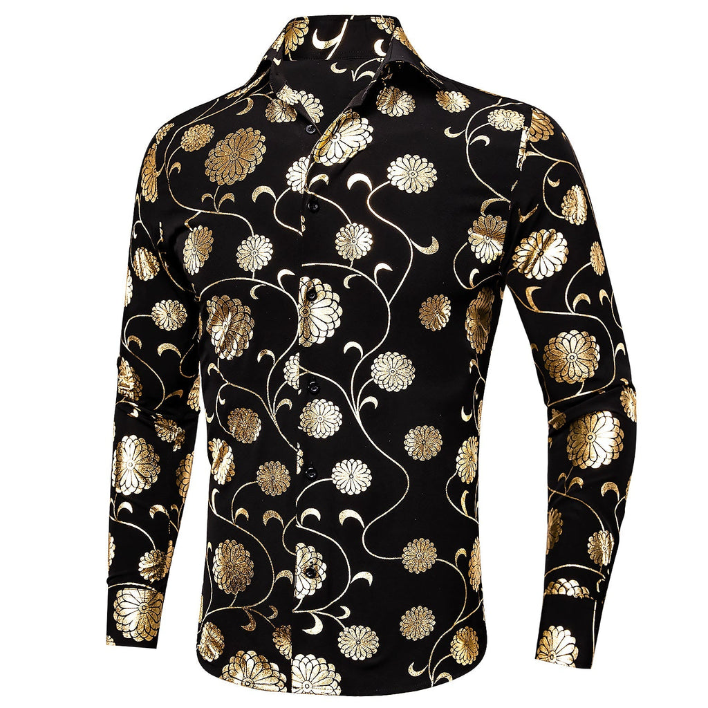 Gold and Black Floral Dress Shirt - GentCrest - View 4