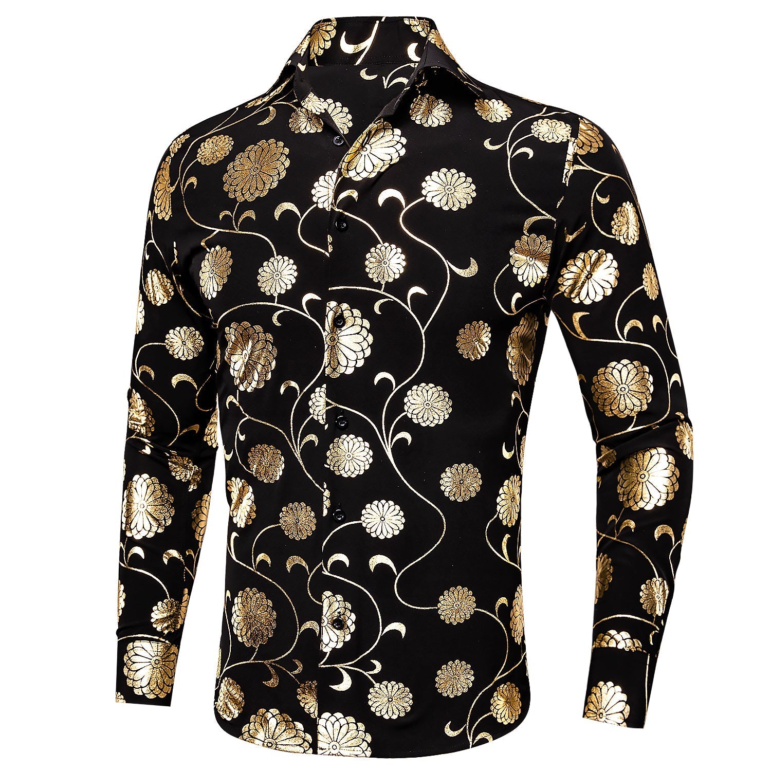 Gold and Black Floral Dress Shirt - GentCrest - View 4
