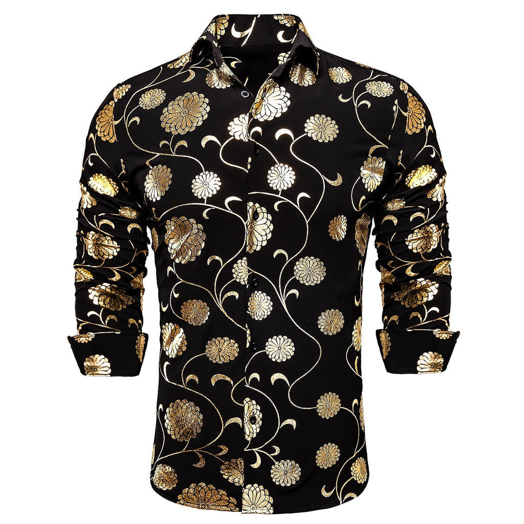 Gold and Black Floral Dress Shirt - GentCrest - View 5